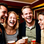 **Prompt:** A group of diverse expats laughing together at a "stamcafé" (local pub) in Amsterdam. The background shows typical Dutch "gezelligheid" (coziness) with warm lighting and traditional decor. Focus on capturing a welcoming and inclusive atmosphere.